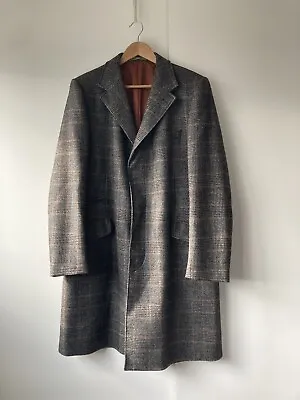Magee Wool Overcoat Grey Men’s 41R Curragh Plaid Check Donegal Ireland Long • £145
