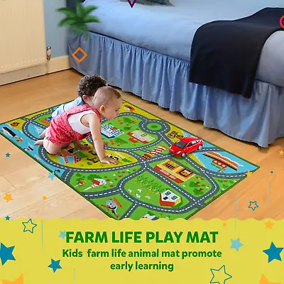 Kids Rug Town City Road Car Play Mat Farm Soft Boys Bedroom Nursery Floor Carpet • £14.62