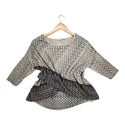 MOTH Anthropologie Women's Hi Lo Cropped Top Beaded 3/4 Sleeve Top Sweater Small • $15