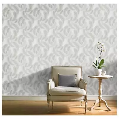 Grandeco 'Reflect' Grey Glitter Feather Plume Motif Textured Wallpaper RE2002 • £15