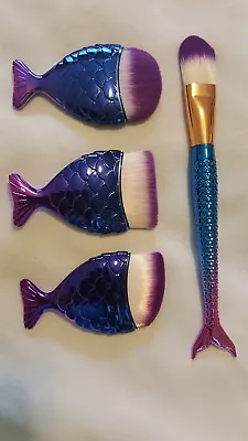 4pc Shiny Purple Blue & Pink Mermaid Fish Scale Cosmetic Makeup Brushes • $28