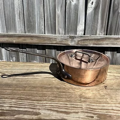 1920s French Antique Copper Heavy Sauteuse 26 Cm 3.5mm With Lid 12.5 Lb NEW TIN • $375