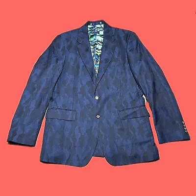 2000s Robert Graham Multicolor Lined Blue/Navy Camo Blazer Suit Jacket Size 40 • $99.99