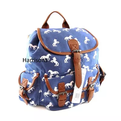 £10.95 • Buy Trendy Soft Canvas Backpack Ladies Rucksack Large School Uni Travel Bag Horse
