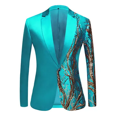 Men Shiny Sequin Tree Branch Dress Jacket Blazer Suit Top Stage Wedding Party • $51.29