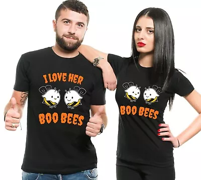 Couples Halloween ShirtsI Love Her Boo Bees Halloween Matching Couple Costume • $44.99