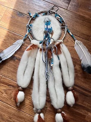 Southwestern Medicine Wheel Dream Catcher Mexico Leather Wool Fur Feathers • $35