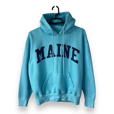 American Vintage Maine College Hoodie Women's Medium Baby Blue USA Sweatshirt • £22.99
