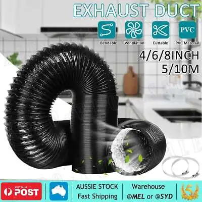 4/6/8 Inch Aluminium Ducting Flexible Pipe Hose Exhaust Duct Inline Fan Black AU • $31.99