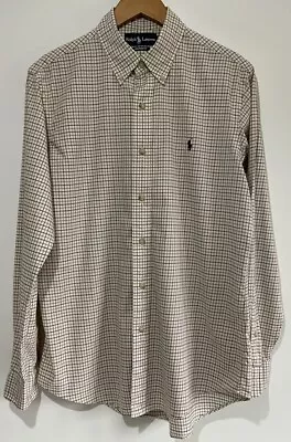 Ralph Lauren Mens Long Sleeve Country Classic Check Shirt Size M Brown Soft Feel • £22.99
