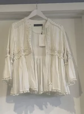 Zara Cream Boho Lightweight Decorated Jacket Size M New With Tags • $60