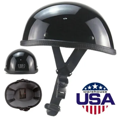 Motorcycle Half Helmet Flat Black DOT Beanie Helmet Scooter Chopper Helmet • $37.56