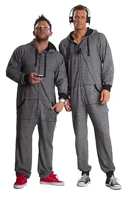 Unisex Adult Footless One Piece Pajamas Fleece PJs Hooded Jumpsuit PJ - Gray M • £28.91