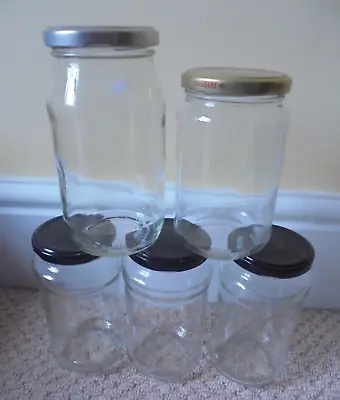 Empty Glass Jam Jars X5 Larger Size Used Upcycling Jam Making Wedding Crafts Etc • £2.99