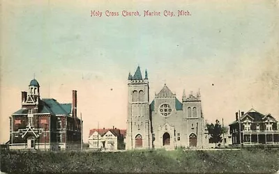 Hand Colored Postcard Holy Cross Church Marine City Michigan • $12.95