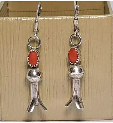 Vintage Native American Sterling Silver Coral Earrings  • $30