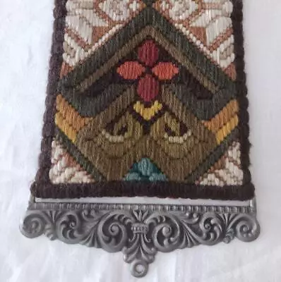 Vintage Mid Century Wool Bell Pull Scandinavian Brown Tapestry Folk Art Embroide • $38.99