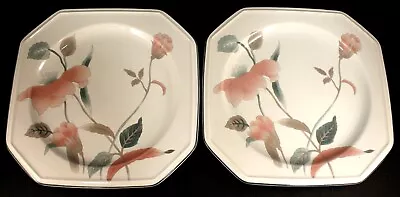 Mikasa SILK FLOWERS Salad Plates * Set Of 2 * EXCELLENT Square 8 3/8  FREE SHIP • $27.50