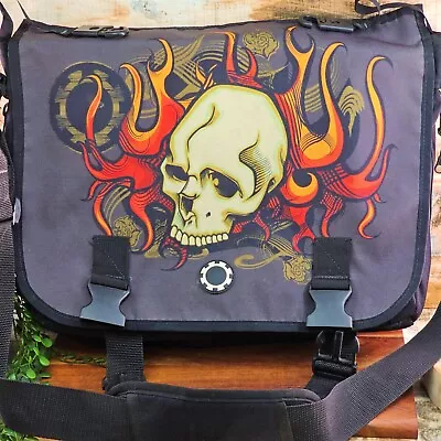 DadGear Messenger Diaper Bag Black Skull & Flames Cool Dad Rugged Bag Hands Free • $46.40