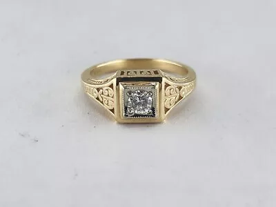 Vintage 14K Multitone Gold Diamond Art Deco Engagement Ring .23 Cttw Sz. 6.5 • $355