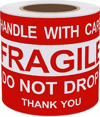 3X5 Inch Do Not Drop Thank You Fragile Stickers Adhesive Label 100 Per Roll (3X5 • $17.07