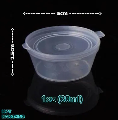 Disposable Hinged Lid Round Deli Pots | Takeaway Sauce Cups | Reusable Plastic • £7.84