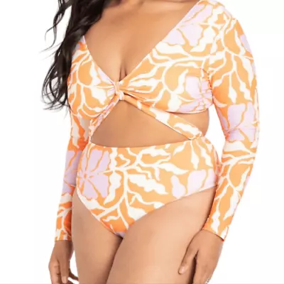 Gabi Fresh Swim X ELOQUII Long Sleeve Knot Front Wrap Swimsuit Sz 14 • $45