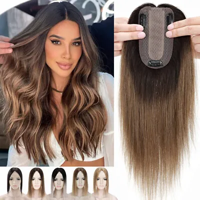 OMBRE Topper Clip In Remy Human Hair Top Silk Mono Toupee Women Wig Hairpiece UK • £63.95