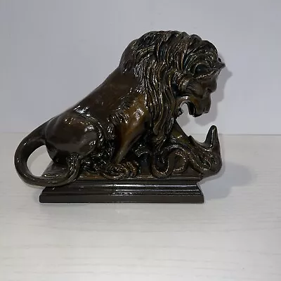 Elegant Classical Snake Serpent Fighting Lion Bronze Marble Statue Art • $572