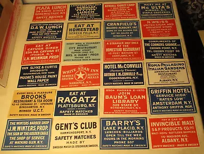 C 1930s Lot 24 MATCHBOX LABELS Gross Case 4.25 X6.5  NEW YORK Hotels Restaurants • $74.99