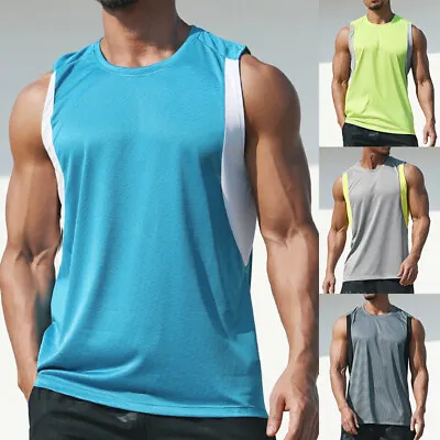 Mens Gym Tank Top Sport Vest Racer Y Back Bodybuilding Cotton Tee Sexy Singlet • $20.12