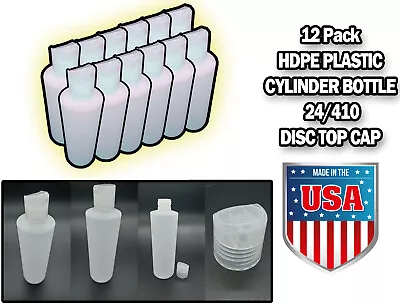 12 PK 8 Oz. HDPE Plastic Cylinder Bottle With 24/410 Disc Cap Made In USA • $9.89
