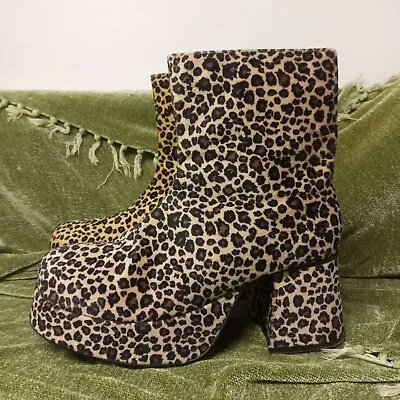 Vintage Platform Boots Leopard Rocker Disco Funky Heel Side Zip Men SZ 14 • $250