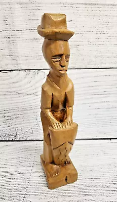 Vintage African Hand Carved Wood Statue African Man Conga Drumming Art 12  • $27.99