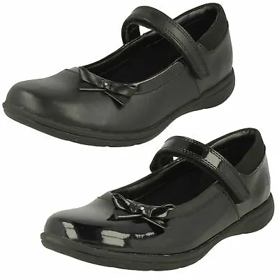 Clarks Venture Star Black Patent & Leather Girls School Shoes • £19.99