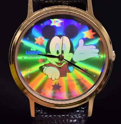 LORUS Disney Hologram Watch Women's Mickey Mouse Gold Tone V515-8A00 NEW BATTERY • $24