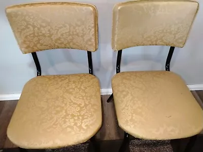 Vintage Retro Mid Century Vinyl Yellow Flower Kitchen Dinning Chairs Set Of 2 • $179.99