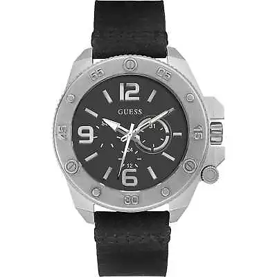 Mens Watch GUESS VIPER W0659G1 Multifunction Genuine Leather Black NEW Man • £87.64