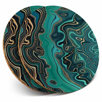 £4.99 • Buy 2 X Coasters - Teal Aqua Marble Effect Ink Art Home Gift #21845