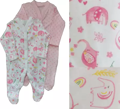 Baby Girls 2 Pack Pink Elephant Sleepsuits Babygrows New Baby NEW • £8.99