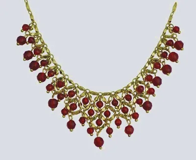 Lia Sophia Jewelry “Del Toro” Gold Tone With Red Beads Bib Necklace • $12.99