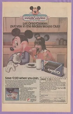 1987 Vtg Print Ad Mickey Mouse Club Member Coupon Nabisco Oreo Cookie Milk Ears  • $8.14
