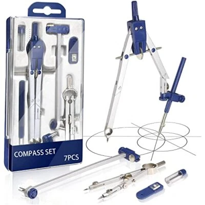 £11.75 • Buy Geometry Set 7 Pcs Professional Compass Set Math Compass Drawing Tool Math