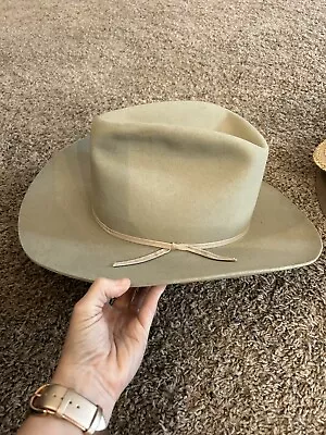 Vintage 7-3/8 Cowboy Hat MILLER BROS Tan 3X BEAVER Fur Felt WESTERN • $100