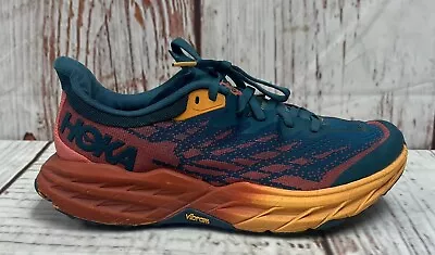 Hoka One One Speedgoat 5 Blue Orange Trail Running Shoes Vibram Womens Size 8 B • $46.04