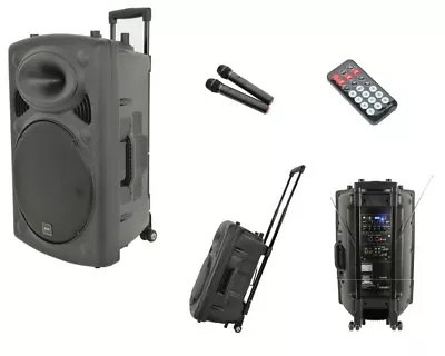 QTX QR12PA Battery Or Mains Portable 200W Speaker Usb Sd 2 X Radio Mic + Remote • £259