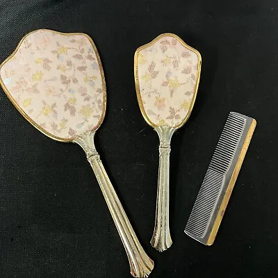 Vintage 3 Piece Vanity Dresser Set Gold Floral Mirror Brush Comb Gold Floral • $19.99