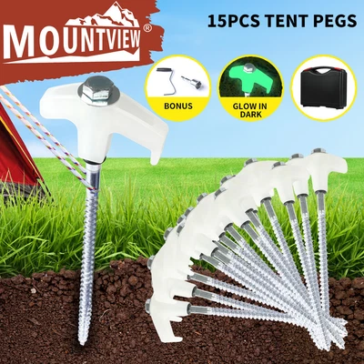 $24.99 • Buy Mountview 15x Tent Pegs Heavy Duty Steel Glow In The Dark Camping Outdoor Stakes