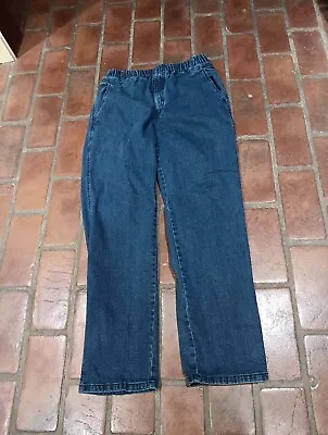 Mens Unbranded Blue Straight Denim Jeans Zip & Elastic Waist 38x31 4 Pocket • $18.74