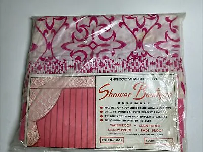 Vintage Pink Shower Curtain Set Vinyl Curtain Drapery Panel Valance NEW • $39.99